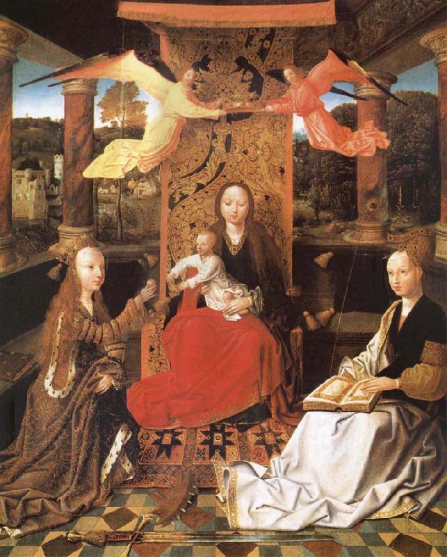unknow artist The Madonna and the Nino enthroned, with the holy Catalina and Barbara Spain oil painting art